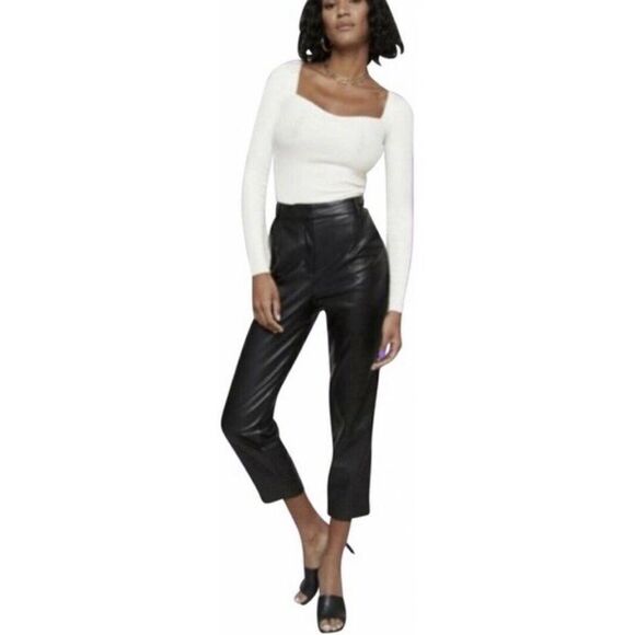 7 For all Mankind Faux Leather Wide Cropped Leg Pants Black- Size Medium - Picture 1 of 11